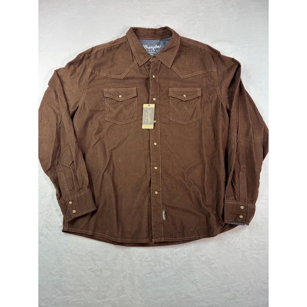 Wrangler Retro Premium Mens XXL Brown Corduroy Western Snap Shirt 112368537